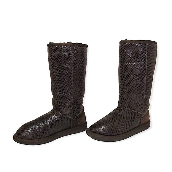 Ugg Australia Classic Tall Snake Print Size 6 Chocolate Brown Sheepskin 5864 - Picture 3 of 12